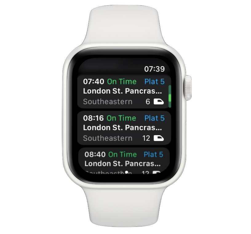 RailO Apple Watch — departures